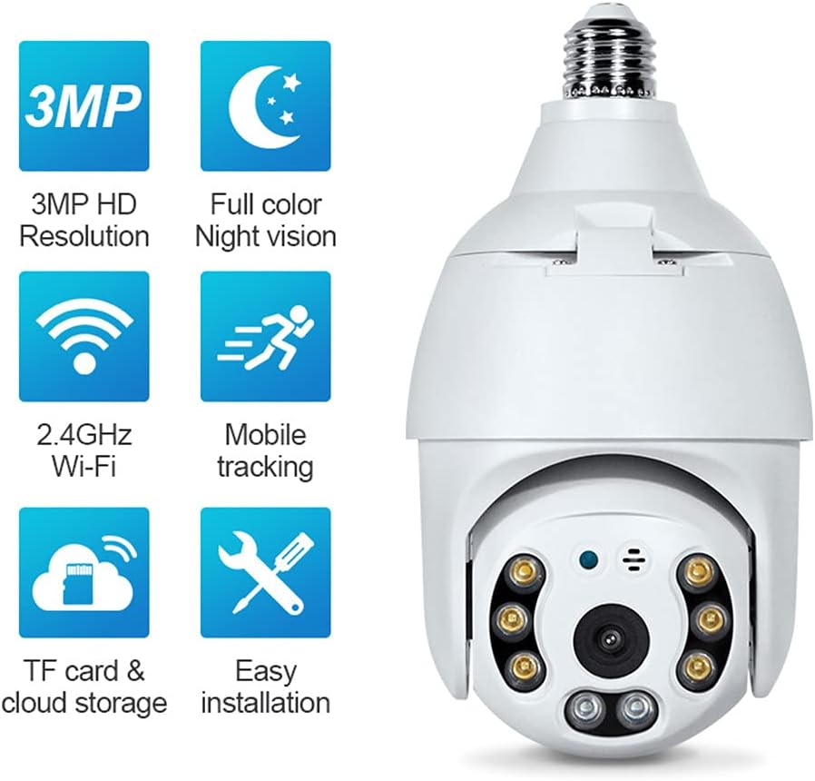 2K 3.0MP Wireless PTZ Security Camera with E27 Bulb Connector, Pack of 2 H325014