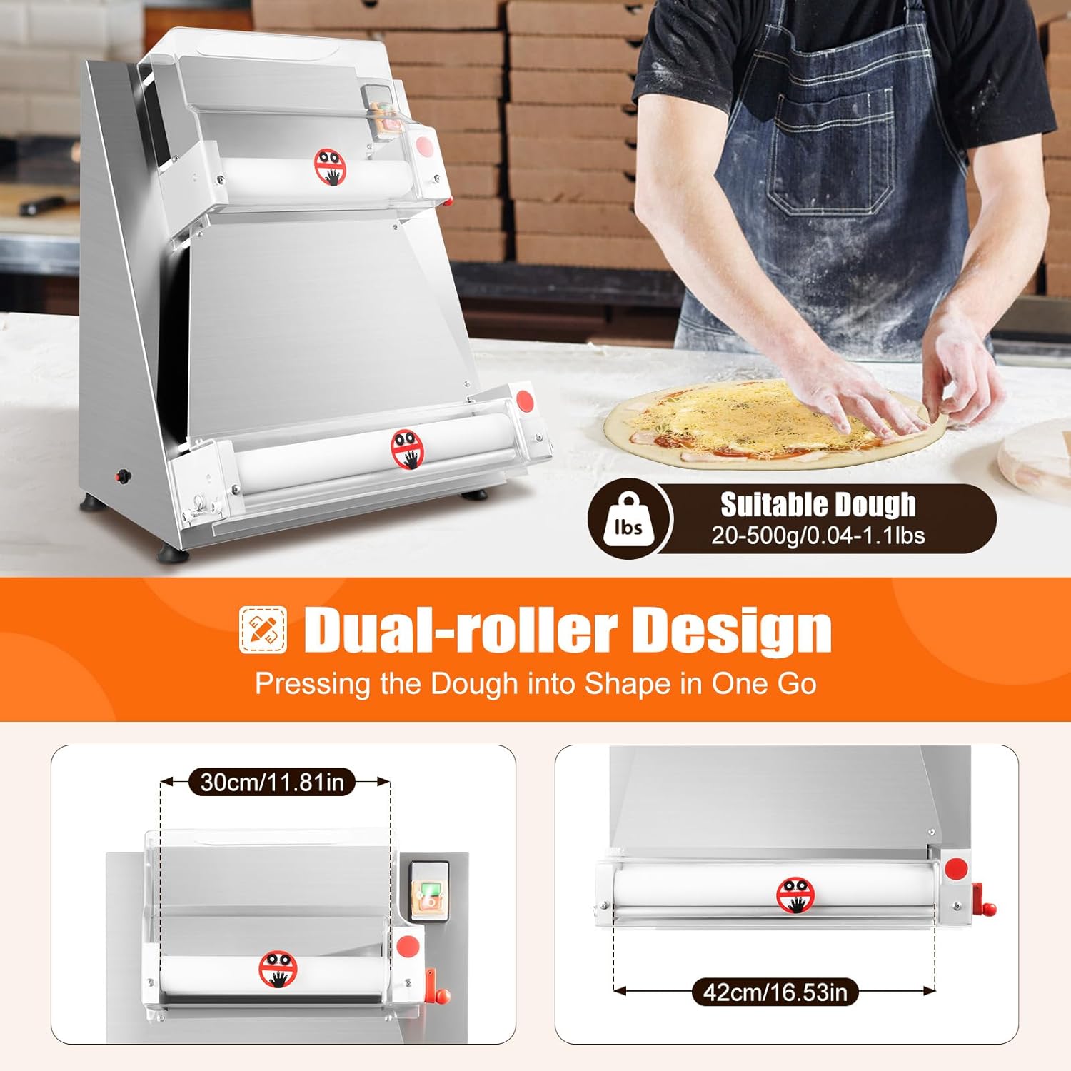 Pizza Dough Press Sheeter Machine, Commercial Electric Pizza Dough Roller Sheeter, 370W Pizza Press U283509