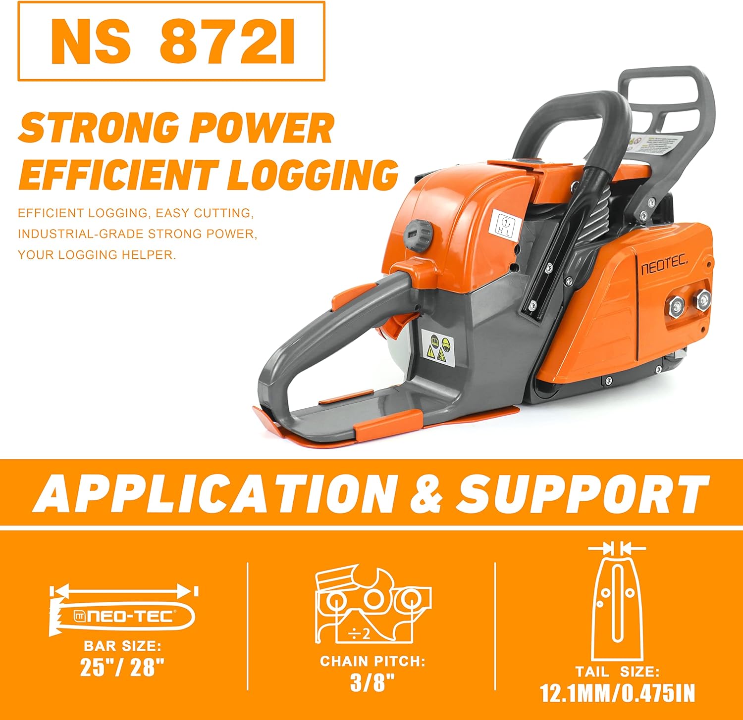 72cc Gas Chainsaw with NGK Spark Plug, 24 Inch Bar N911
