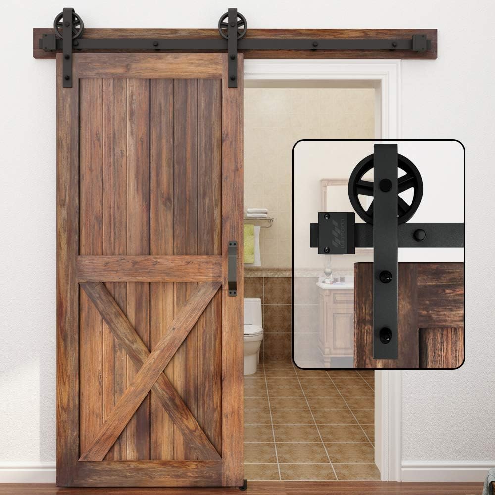 5-16FT Single Wood Sliding Barn Door Hardware Kit 6FT Basic Black Carbon Steel Flat Track System Pack of 2 L96134