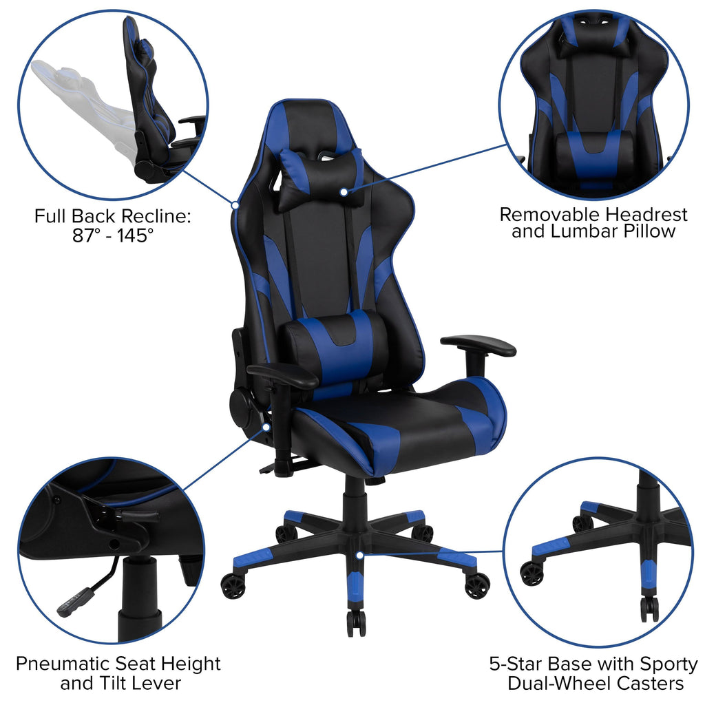 Black Reclining Gaming Chair Set with Cup Holder and Headphone Hook E996