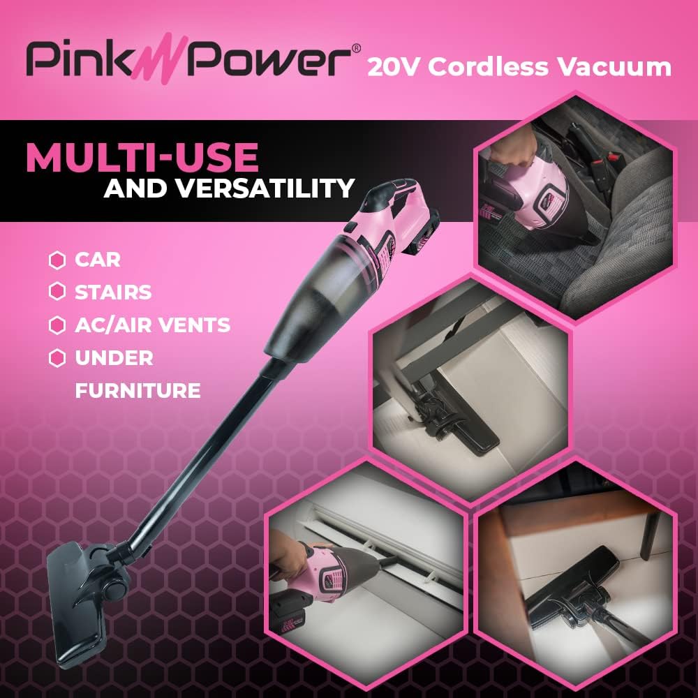 Pink Cordless Stick Vacuum Cleaner with Rechargeable Battery L6137