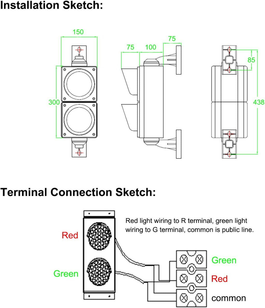 100mm Red/Green LED Traffic Light, IP65 PC Housing P7817