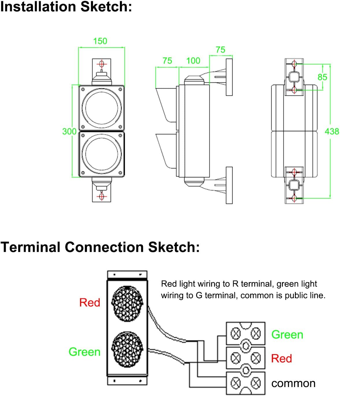 100mm Red/Green LED Traffic Light, IP65 PC Housing P7817