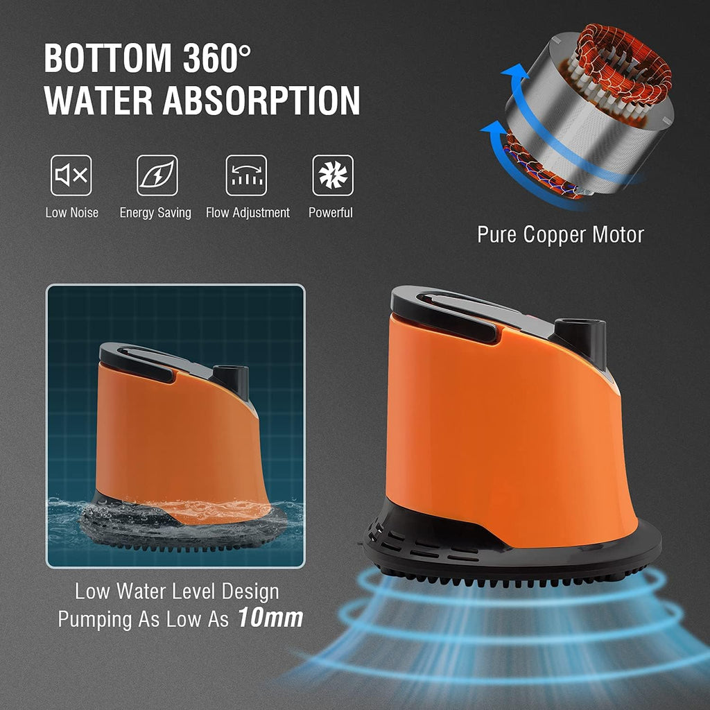 1100 GPH Submersible Water Pump with Adjustable Bottom Filter, Pack of 2 D374630