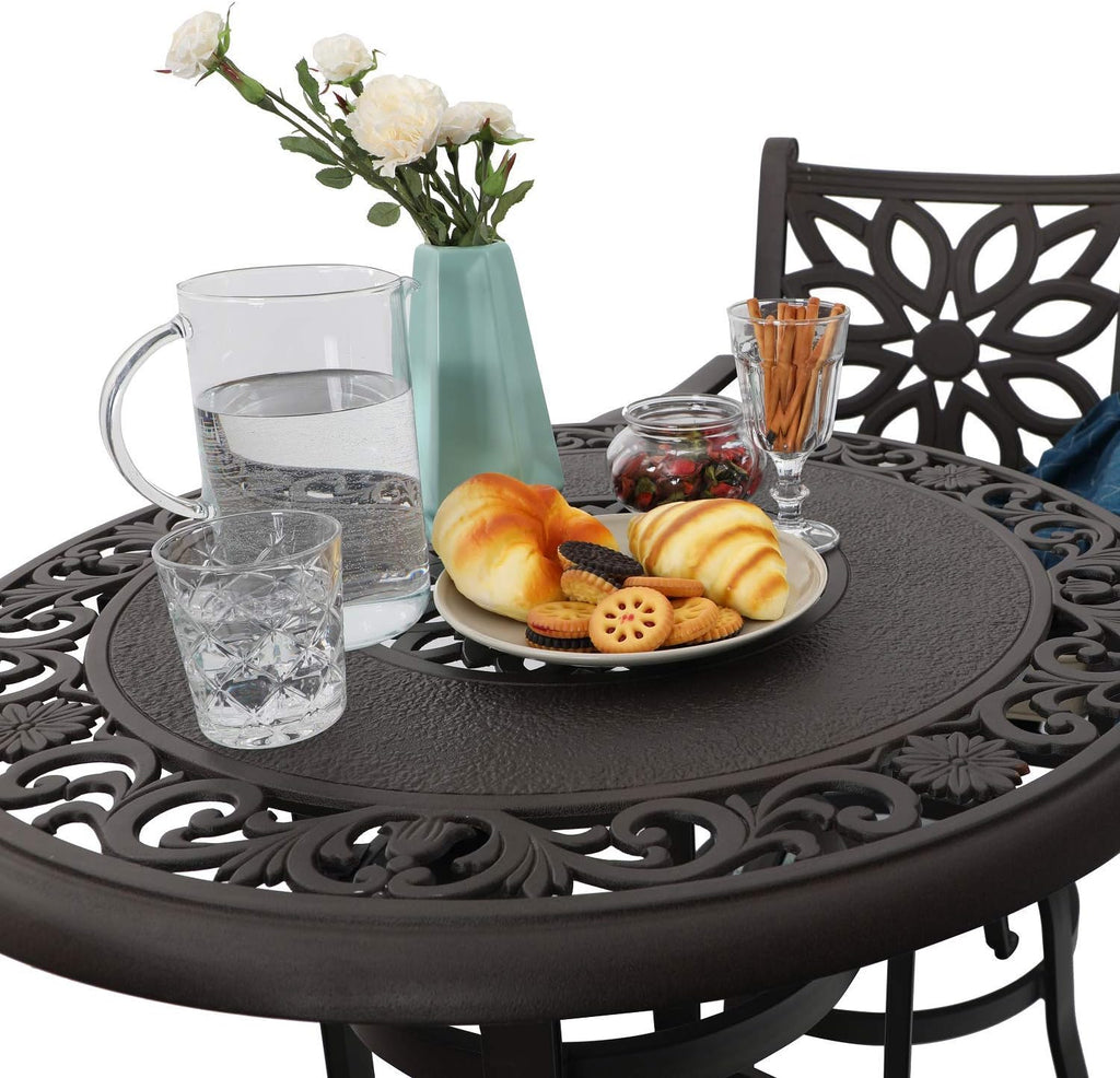 Outdoor Cast Aluminium Bar Height Table Round with Umbrella Hole Brown H389