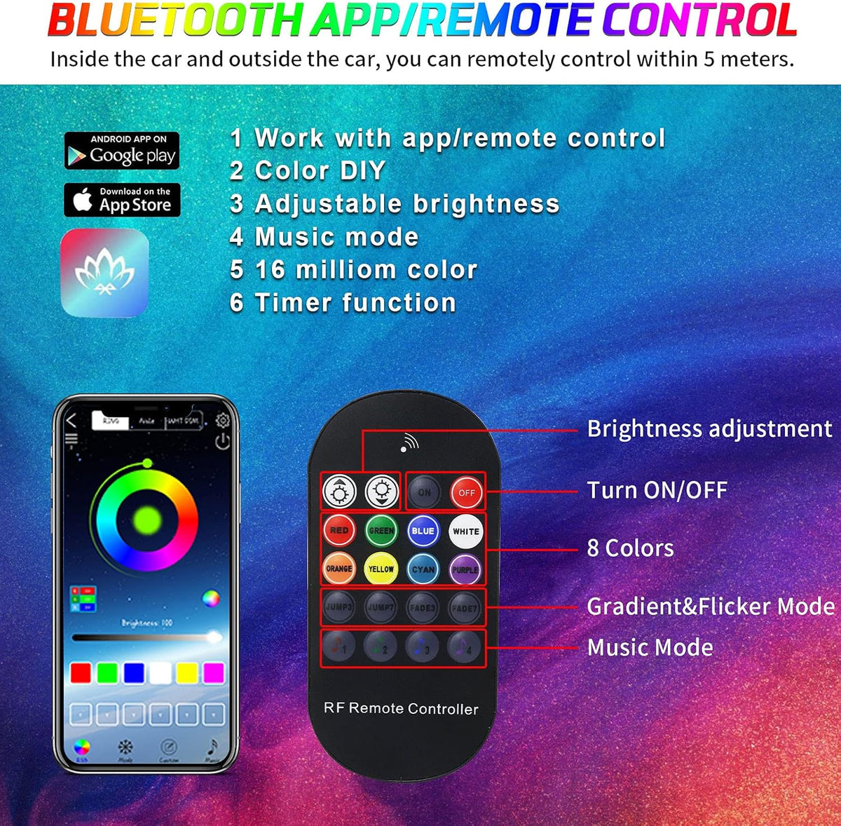10 in 1 Car LED Strip Lights with APP Control B530271