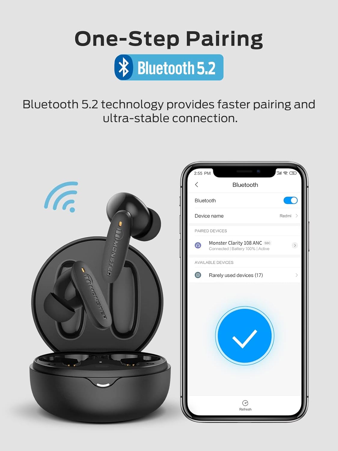 Wireless Earbuds with Bluetooth 5.2, Noise Cancelling, 30H Playtime R8327