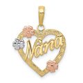 10K Tri Color Nana in Heart with Flowers Pendant V998
