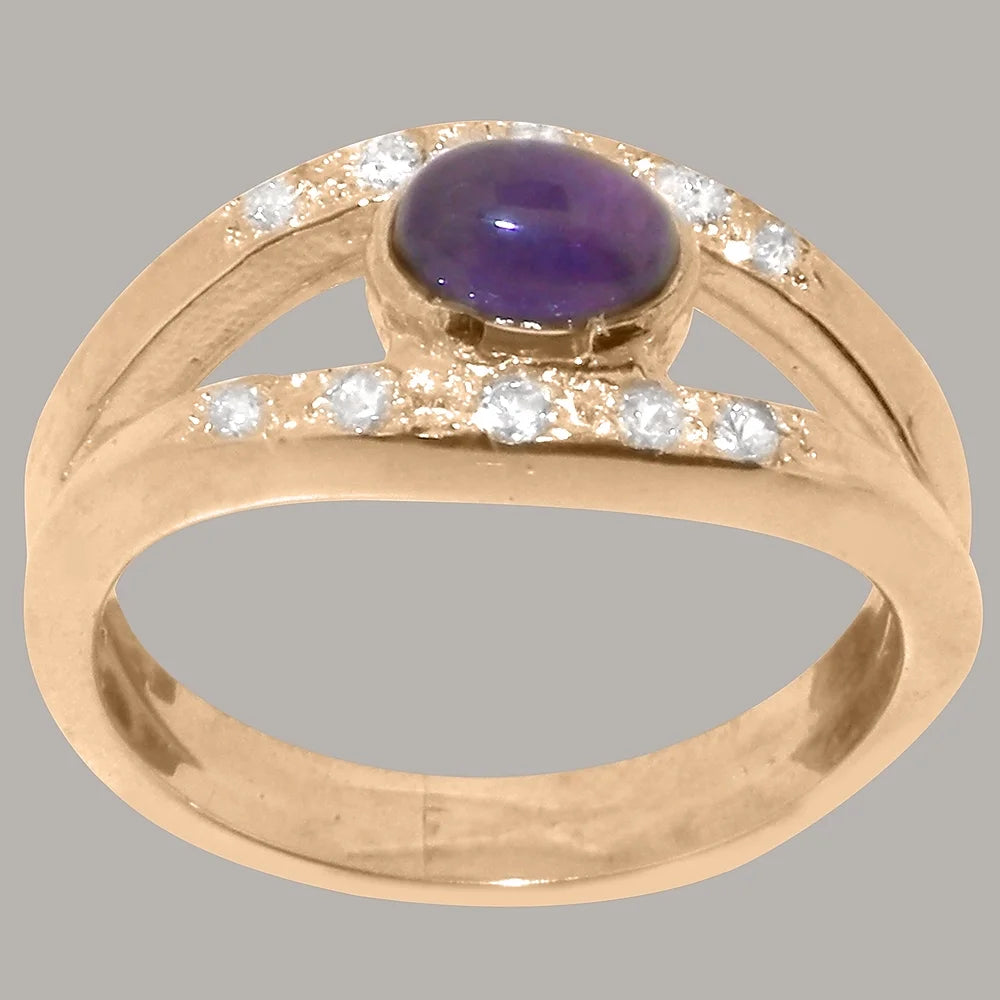 18k Rose Gold Natural Amethyst Diamond Band Ring O851