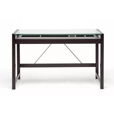 Dark Brown Wood Desk with Glass Top G72571