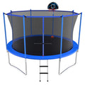 Blue 12FT Outdoor Trampoline with Safety Enclosure and Basketball Hoop M970