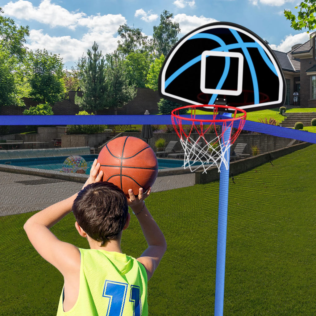 Blue 12FT Outdoor Trampoline with Safety Enclosure and Basketball Hoop M970