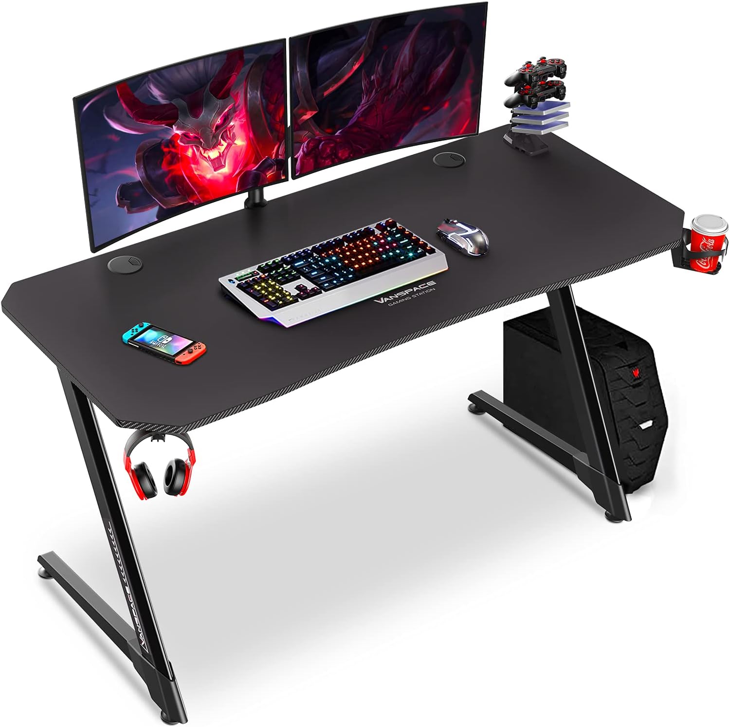 55 Inch Ergonomic Gaming Desk with Full-Covered Mouse Pad Z2296