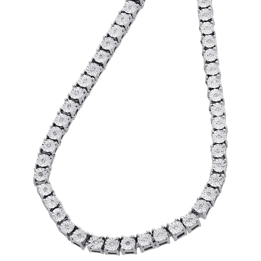 Mens 1 Row Diamond Link Choker Chain 18" Sterling Silver G3572