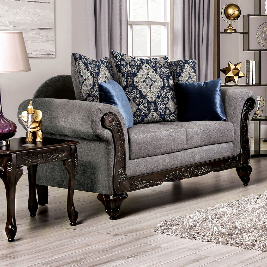 Grey Chenille Rolled Arms Loveseat U2950