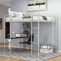 Silver Full Size Metal Loft Bed with Desk T98646