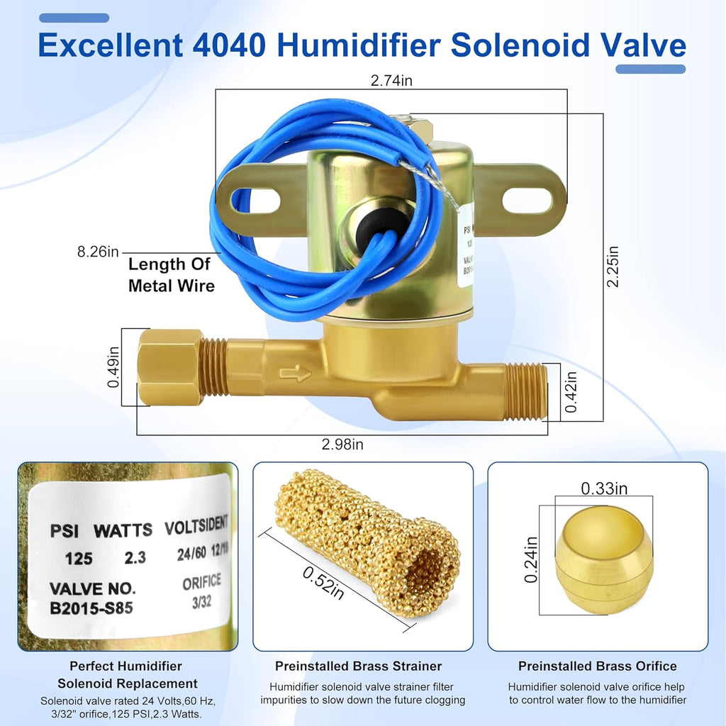 24V Brass Humidifier Solenoid Valve, 3/32" Orifice, 2.3 Watt 60 Hz D600708