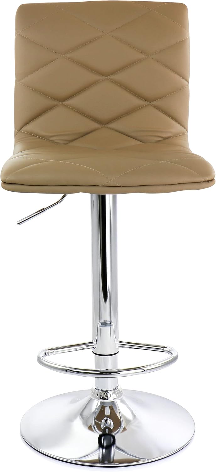 2 Piece Adjustable Faux Leather Bar Stool in Camel with Chrome Base E36561