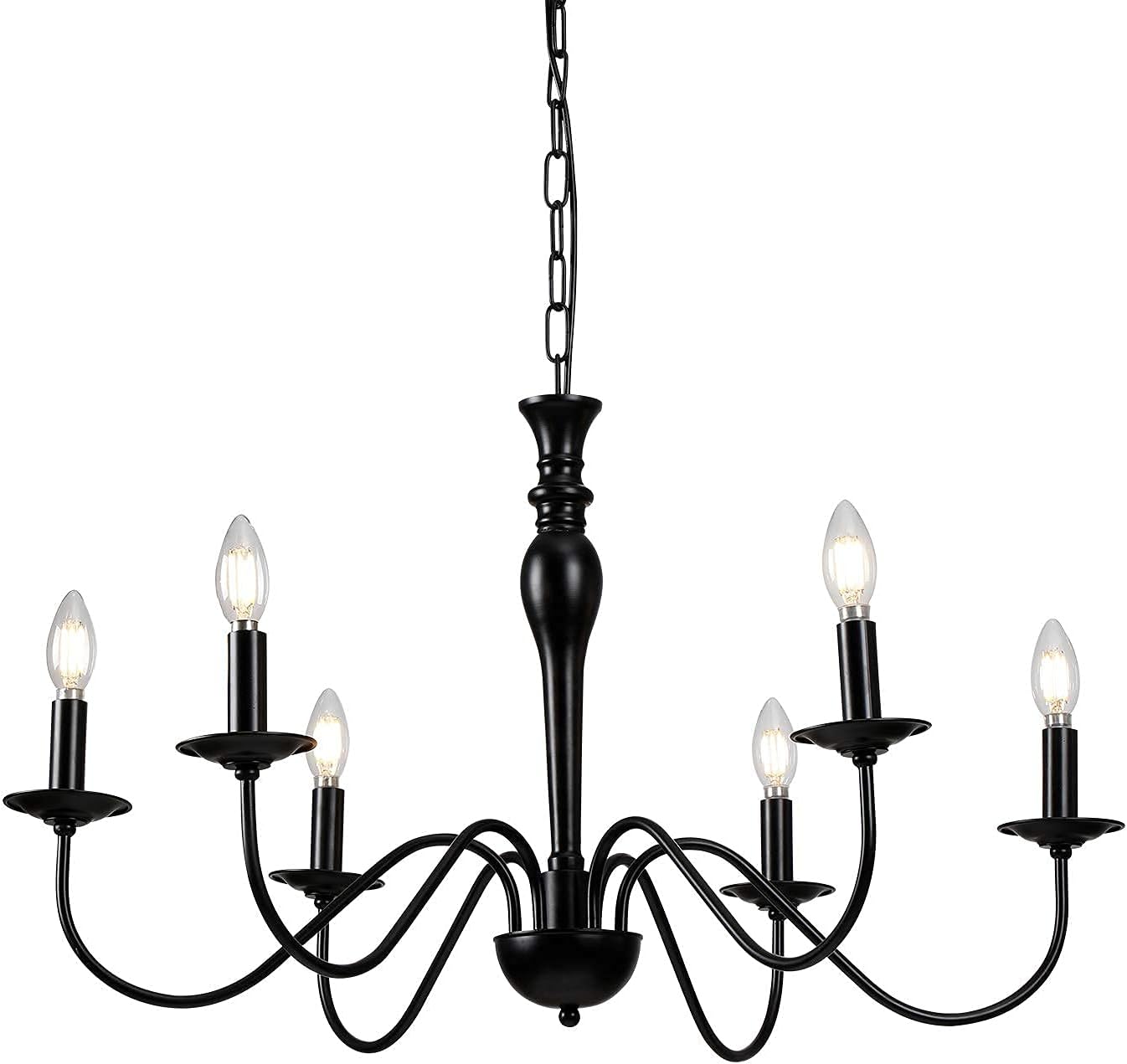 Rustic Farmhouse 6-Lights Black Metal Candle Chandelier N9535