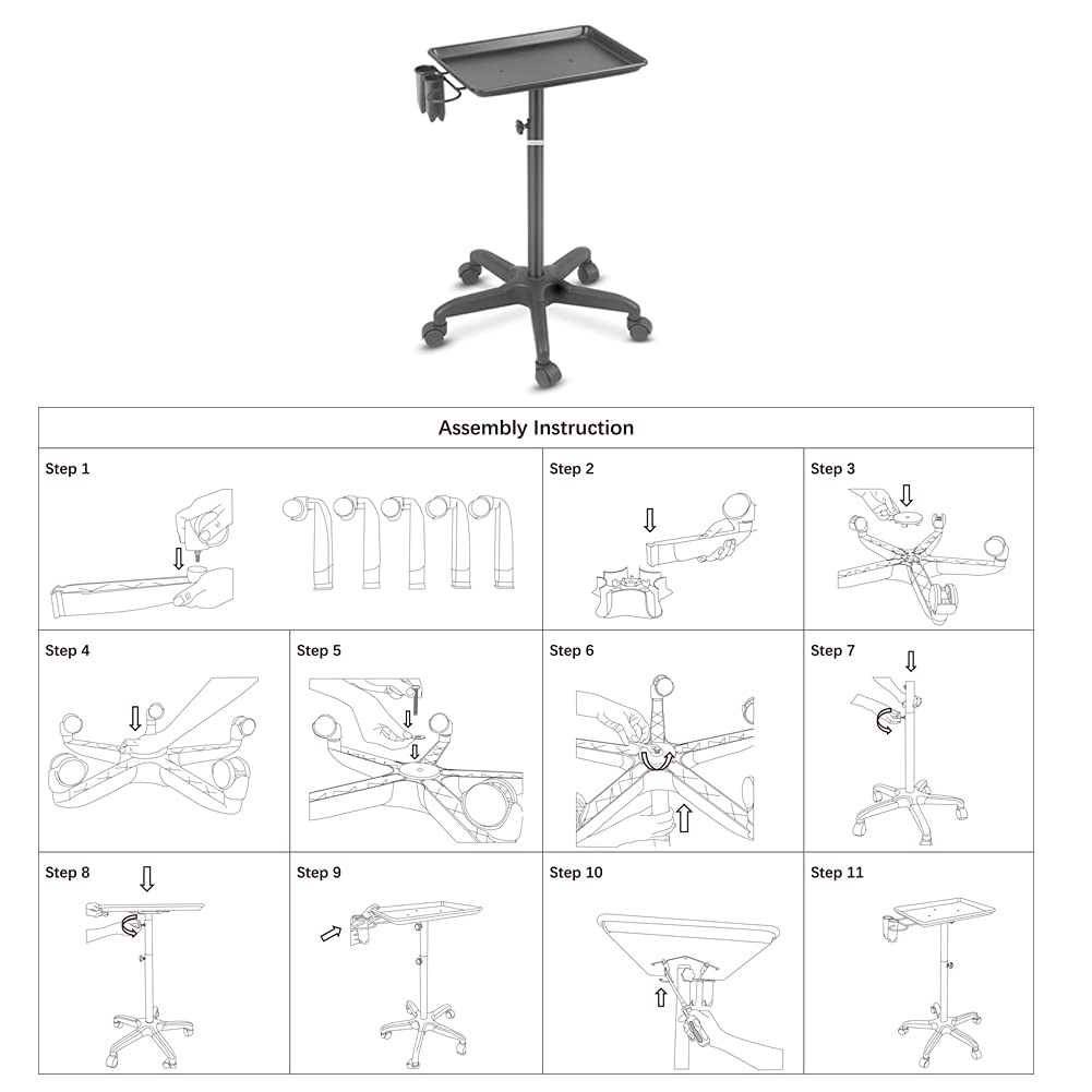 Black Aluminum Salon Tray Cart with Wheels U47561