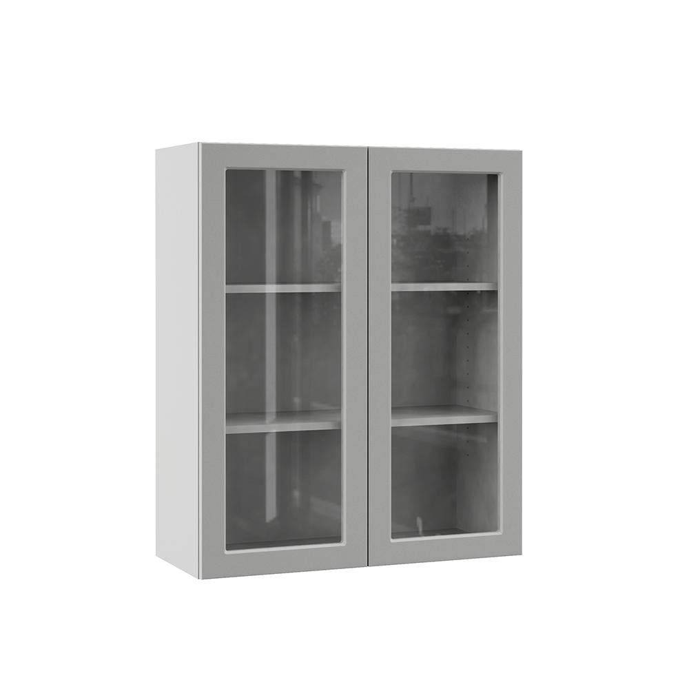Assembled Wall Kitchen Cabinet with Glass Doors in Heron Gray L6276