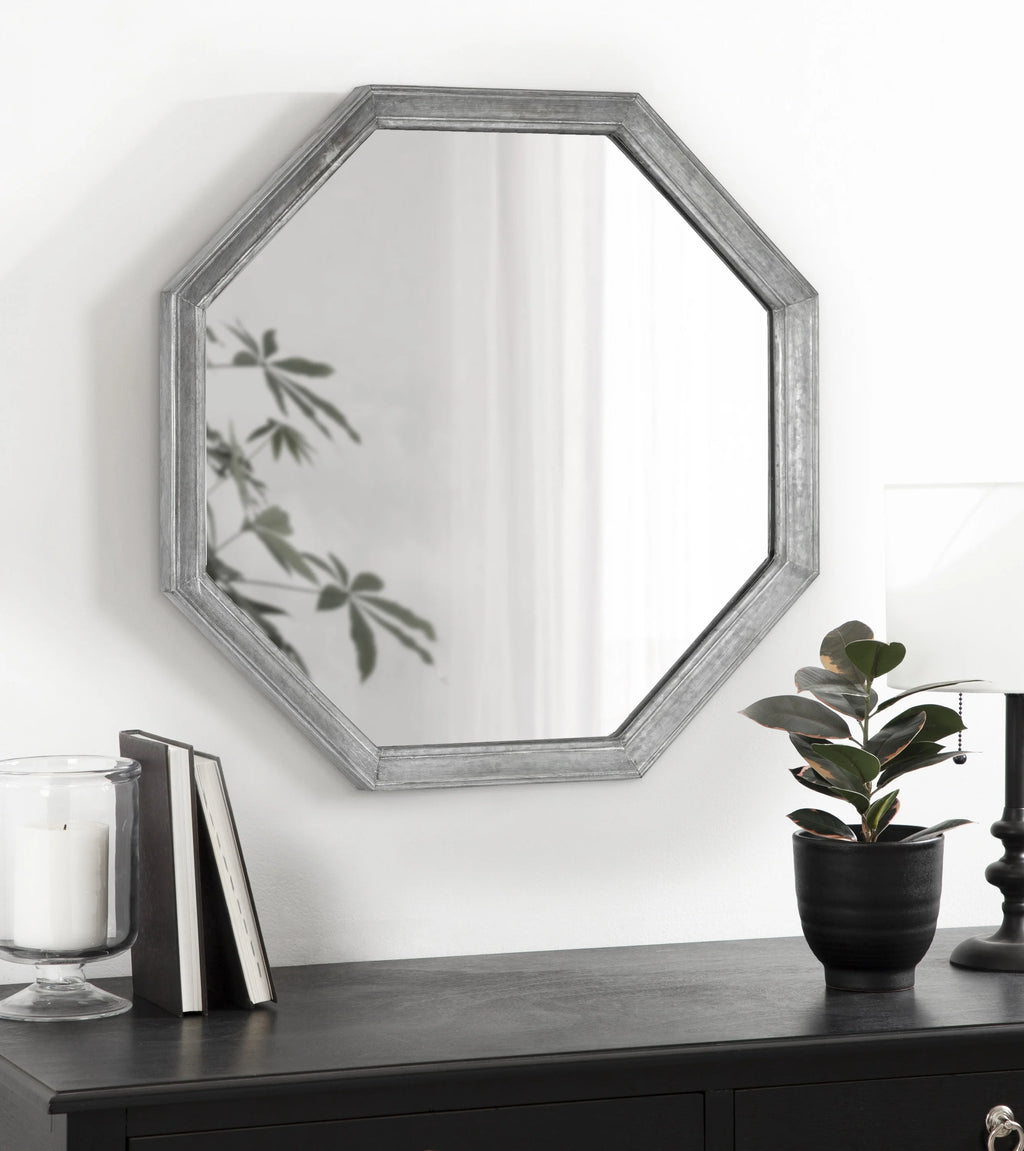 Vintage Galvanized Metal Octagon Wall Mirror, 26 x 26, Silver I488083