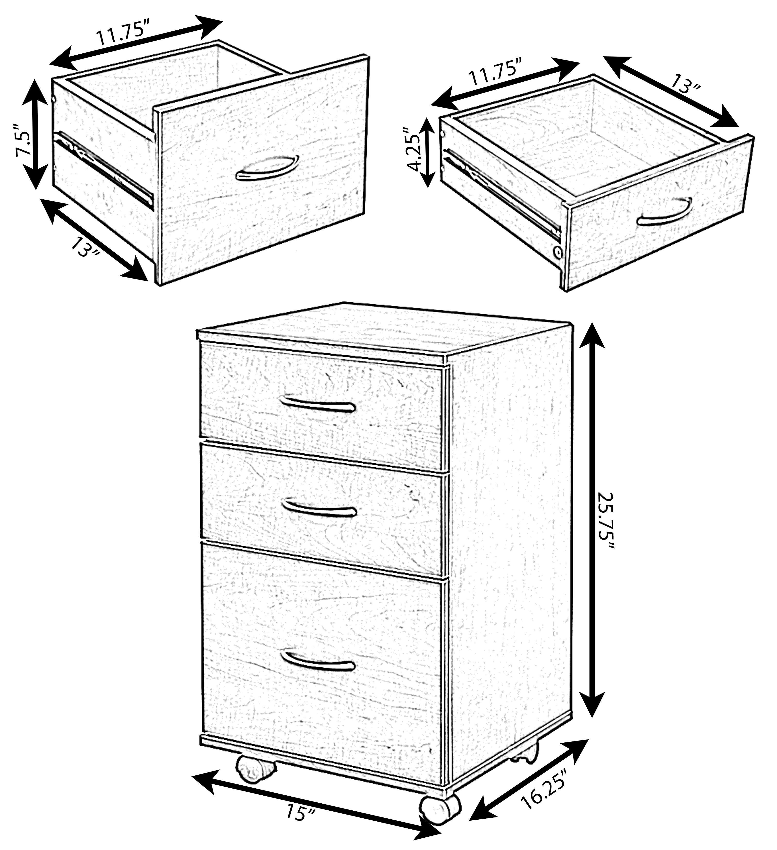 Cherry 3 Drawer File Cabinet with Rolling Casters J9356