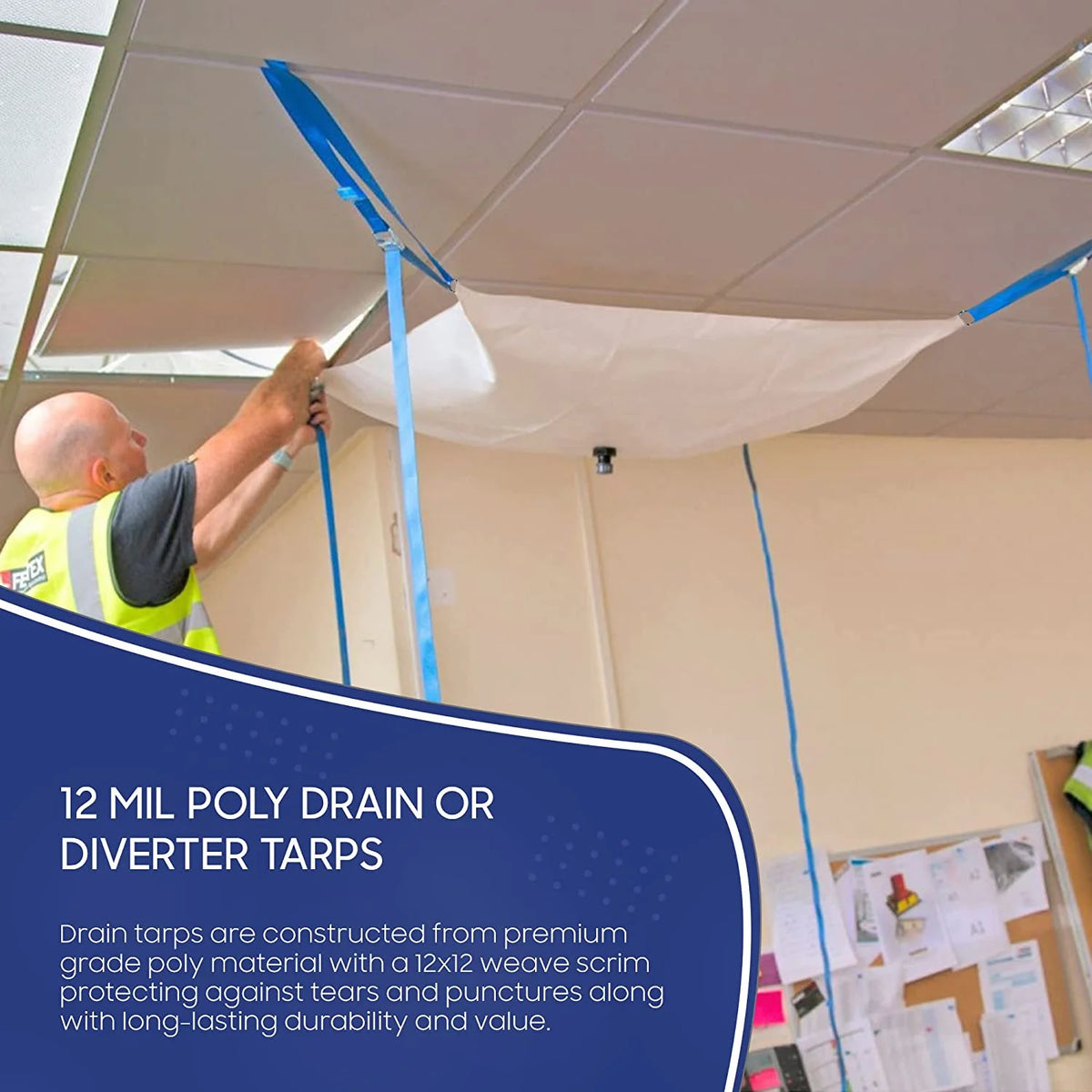 Roof Leak Diverter Kit, Waterproof Tarp, White (7'x7') G507147