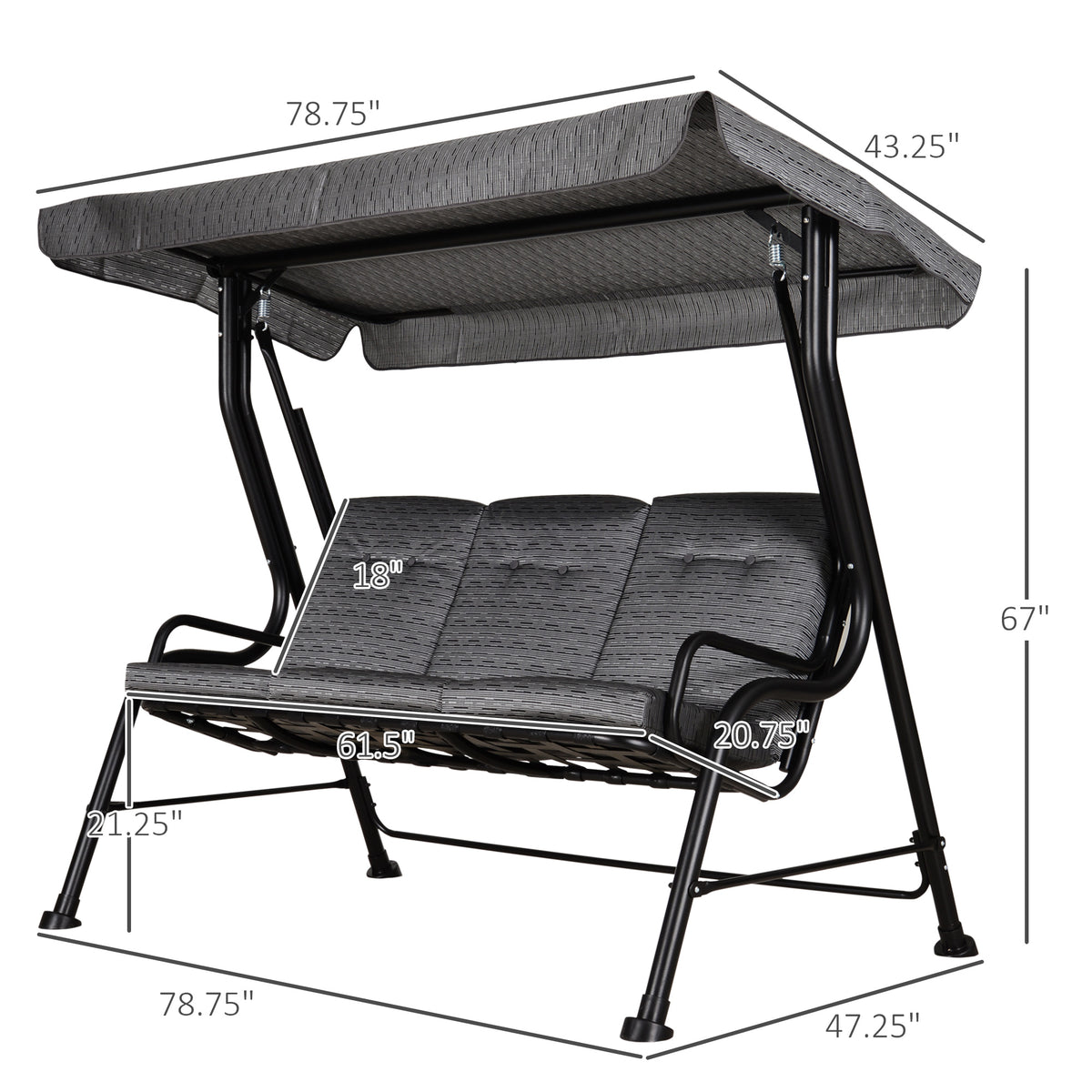 Metal Porch Swing Chair Bench with Adjustable Canopy Y6185