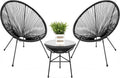 3-Piece Outdoor Acapulco Patio Conversation Bistro Set with Plastic Rope, Glass Top Table and 2 Chairs - Gray K91638