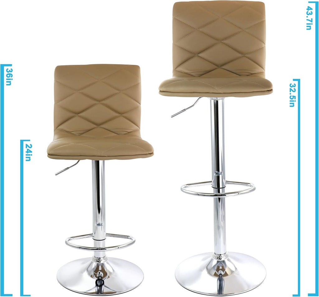 2 Piece Adjustable Faux Leather Bar Stool in Camel with Chrome Base E36561