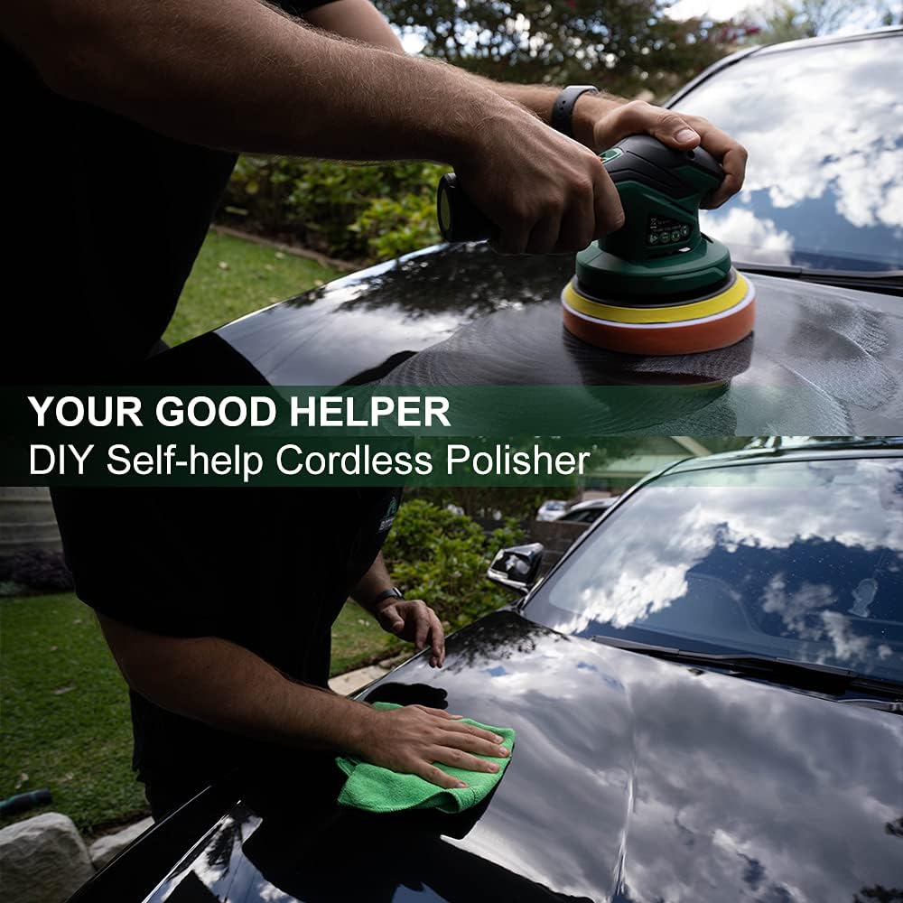 Cordless Car Buffer Polisher with 12V Lithium Rechargeable Battery Brushless Polisher with Variable Speed, 2pcs 2.0Ah Portable Buffer Kit N31368