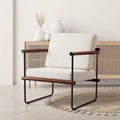 Walnut Boucle Accent Chair with Metal and Wooden Frame P413