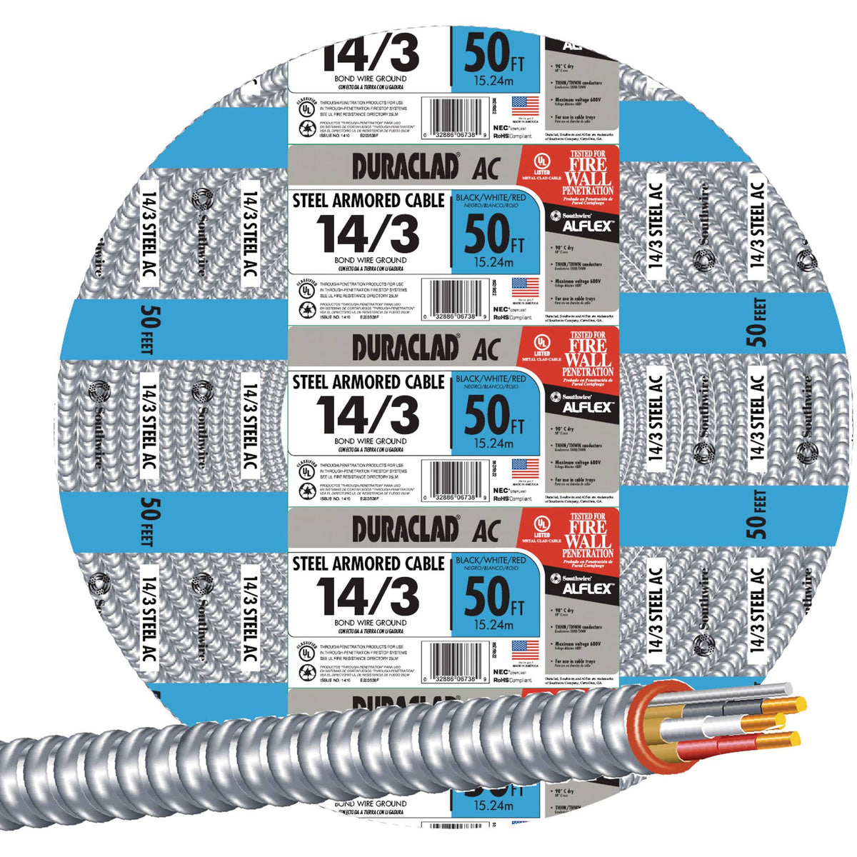 50 ft. 14/3 Solid Steel Armored AC Cable Z571985