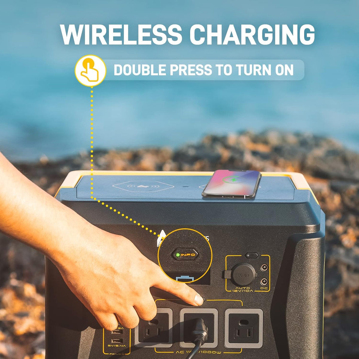 Portable Power Station with 1036Wh Capacity 3x110V Pure Sine Wave AC Outlet USB PD100W Wireless Charging LED Surface Light S29890
