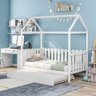 Twin Solid Wood Bunk Bed with Trundle White F482