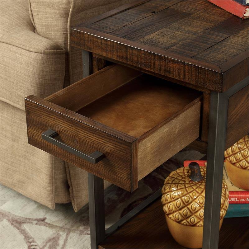 Rustic Metal Frame Side Table in Oak A223143