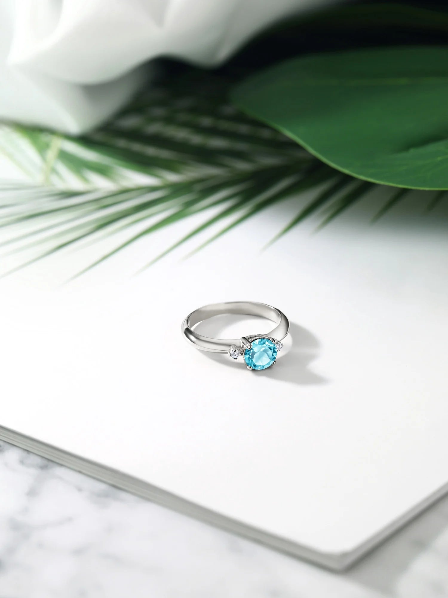 1.03 Ct Swiss Blue Topaz 925 Sterling Silver 3-Stone Engagement Ring I264168