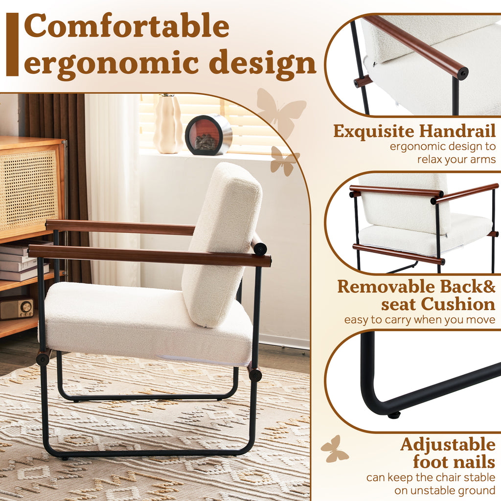 Walnut Boucle Accent Chair with Metal and Wooden Frame P413