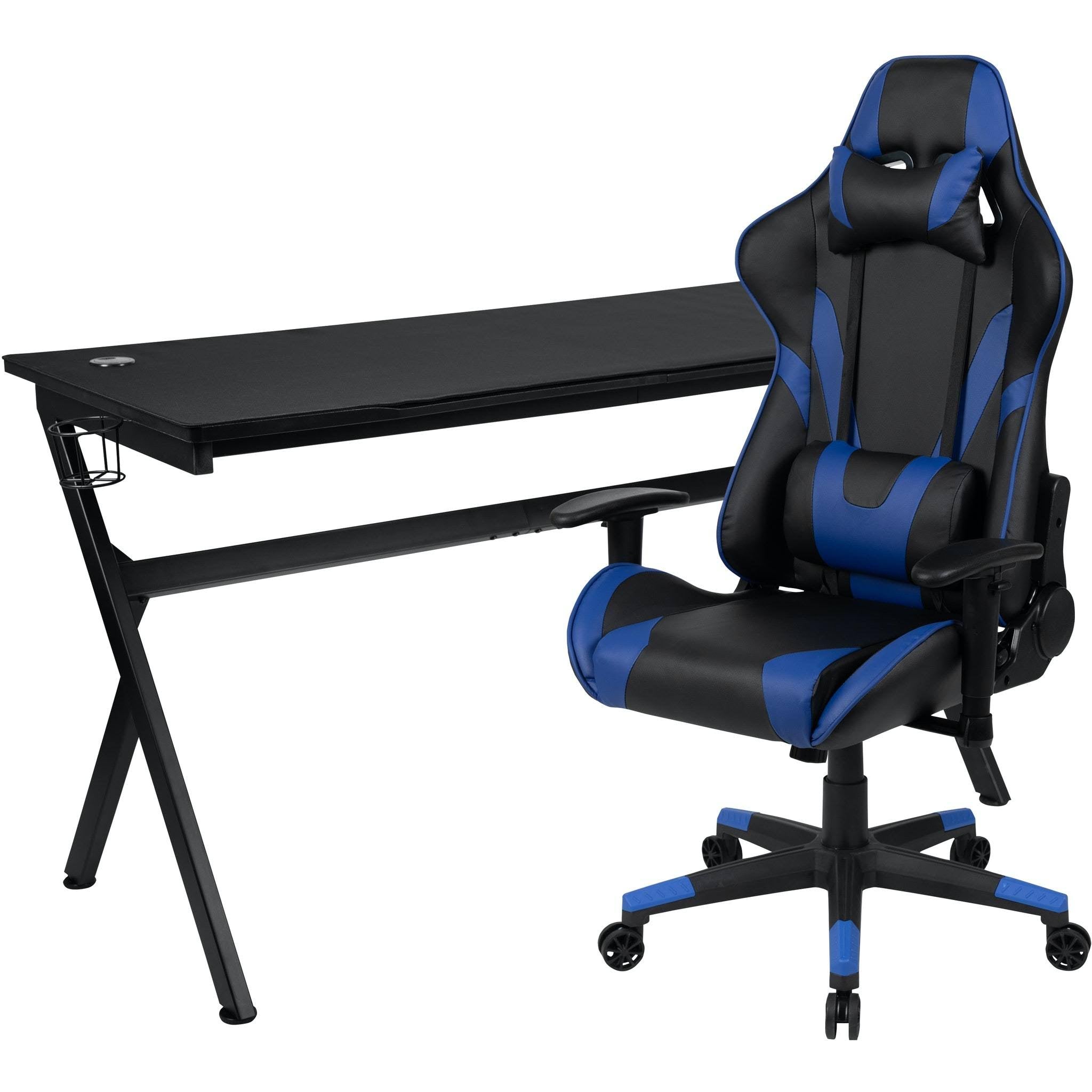 Black Reclining Gaming Chair Set with Cup Holder and Headphone Hook E996