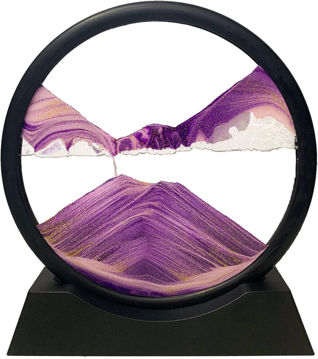 Moving Sand Art Picture Decor, 3D Deep Sea Sandscape Liquid Motion, Round Glass Frame Display Flowing Sand (Black, 7) Pack of 2 K3757
