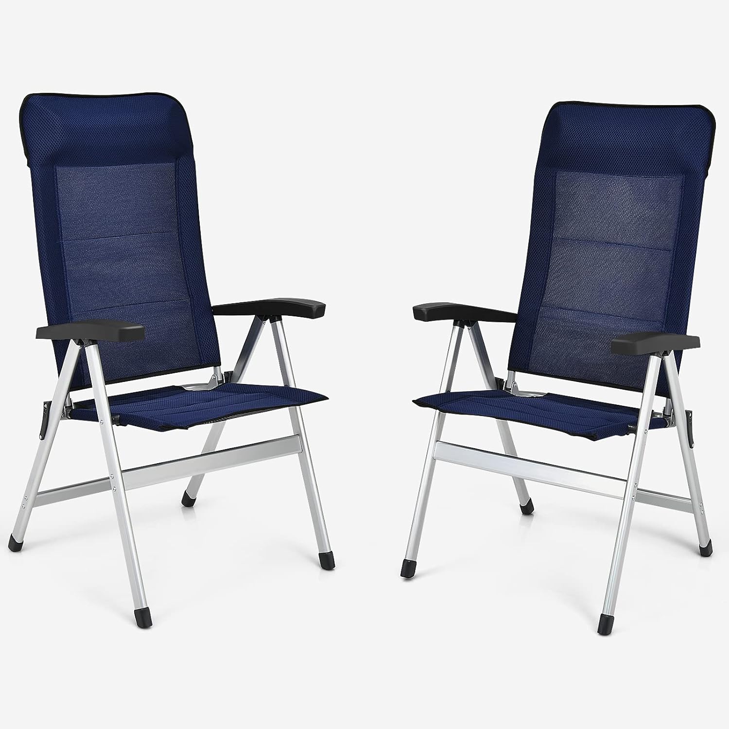 Set of 2 Blue Folding High Back Reclining Patio Chairs X6614