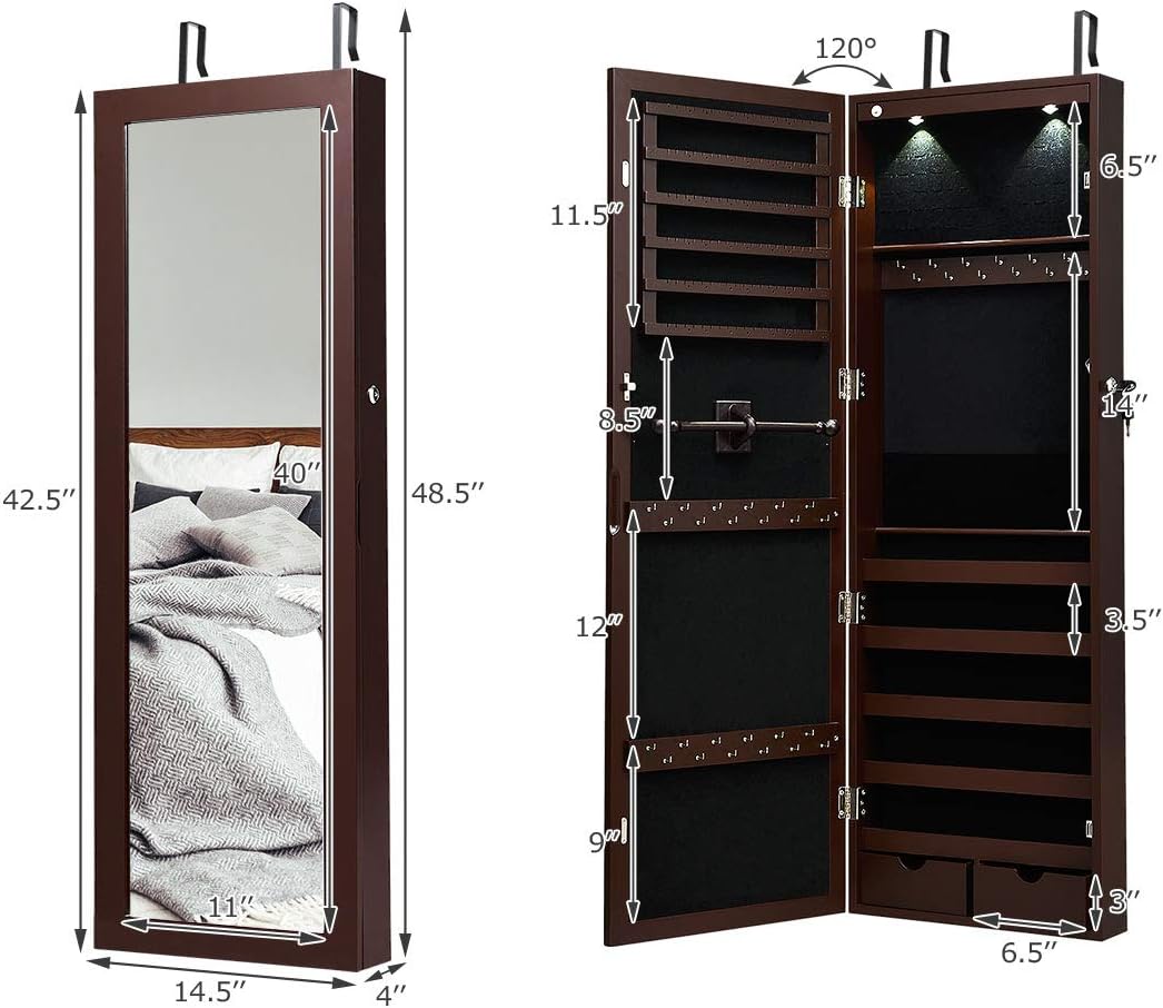 Jewelry Armoire with Full Length Mirror and 2 Drawers H611515