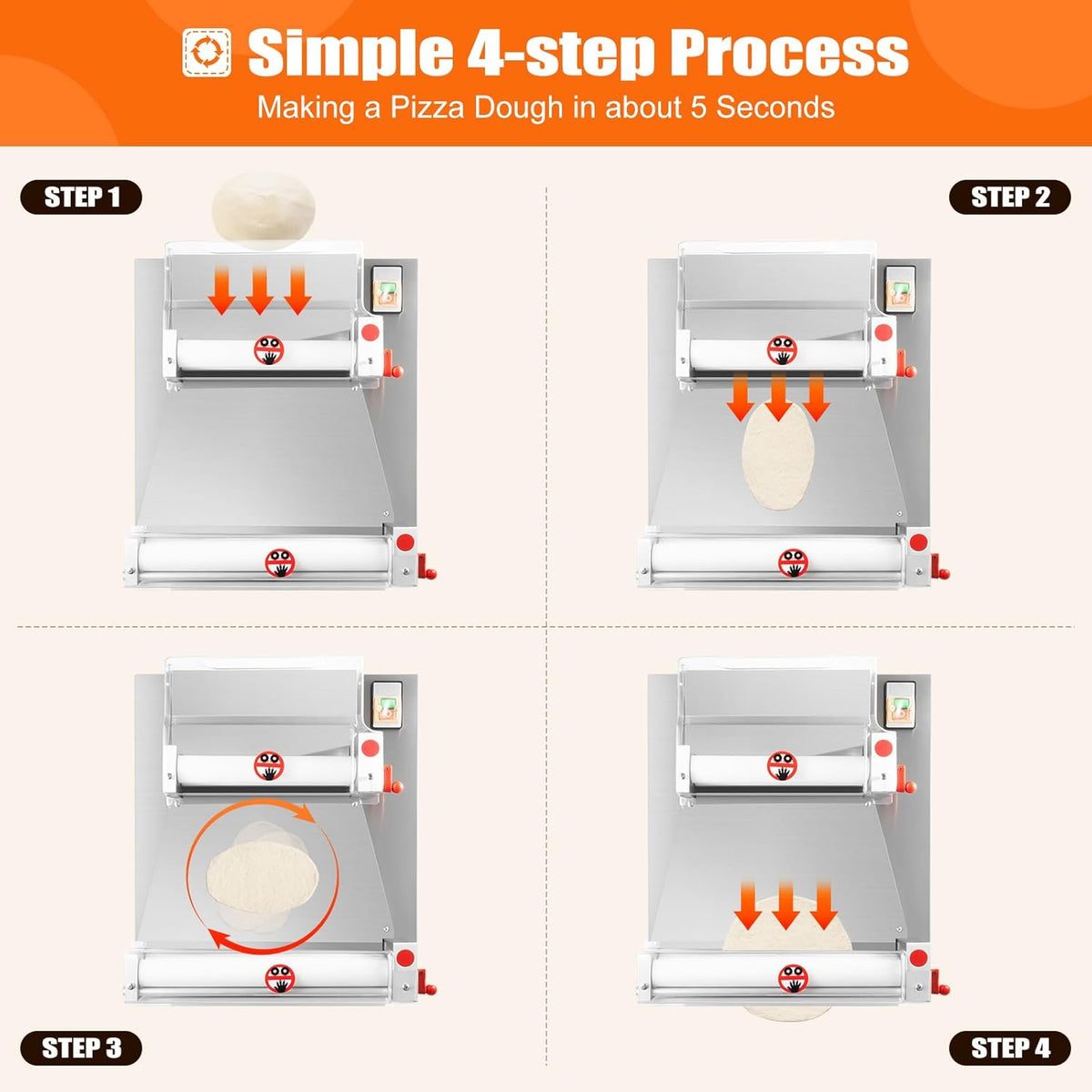 Pizza Dough Press Sheeter Machine, Commercial Electric Pizza Dough Roller Sheeter, 370W Pizza Press U283509