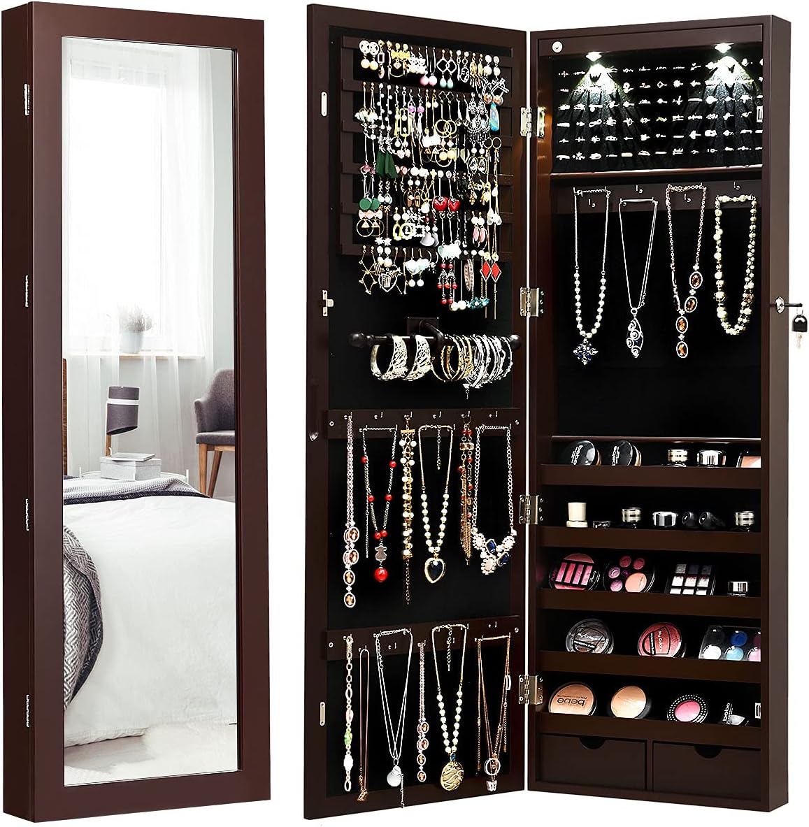 Jewelry Armoire with Full Length Mirror and 2 Drawers H611515