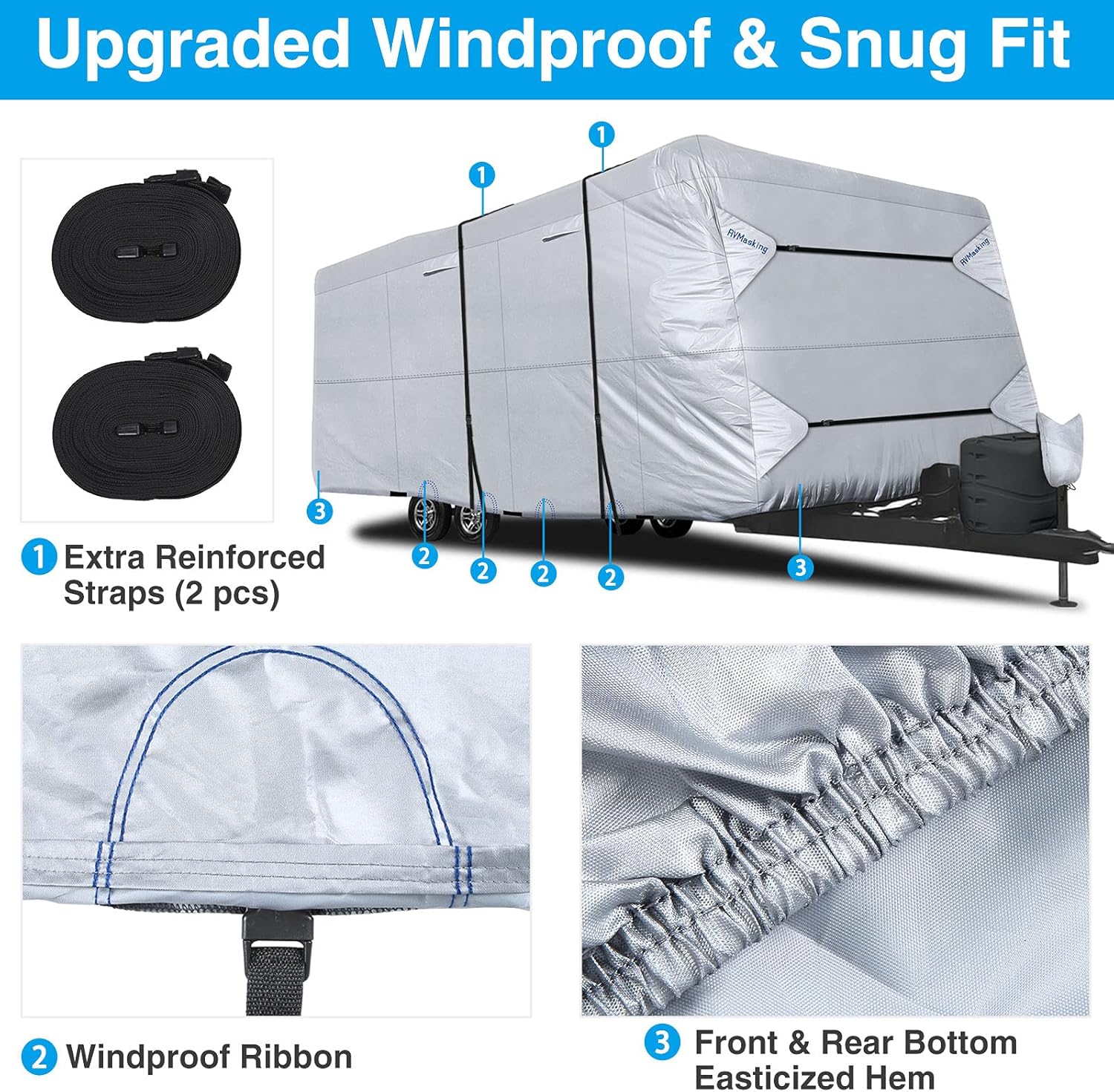 Rip-Stop RV Cover Waterproof Camper Cover with Gutter Covers F2317