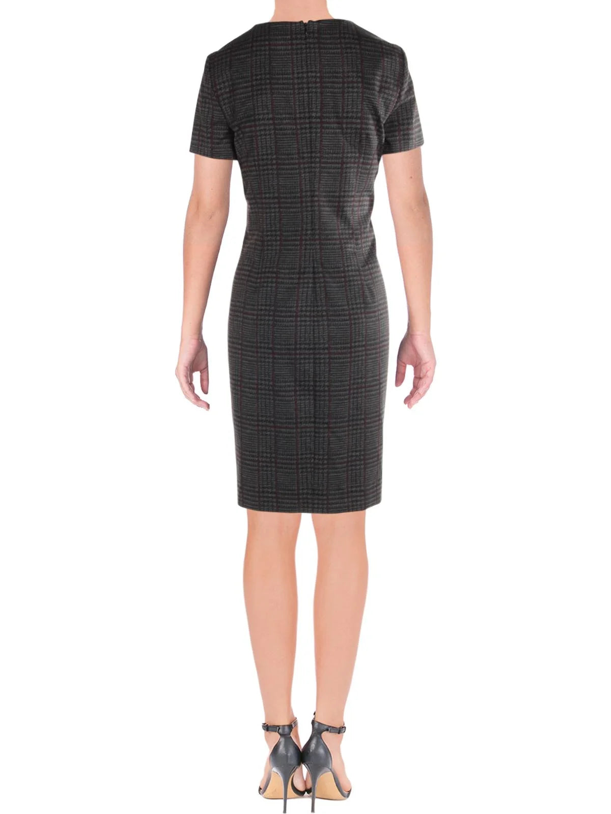 Gray Plaid Short Sleeve Sheath Dress Y4056
