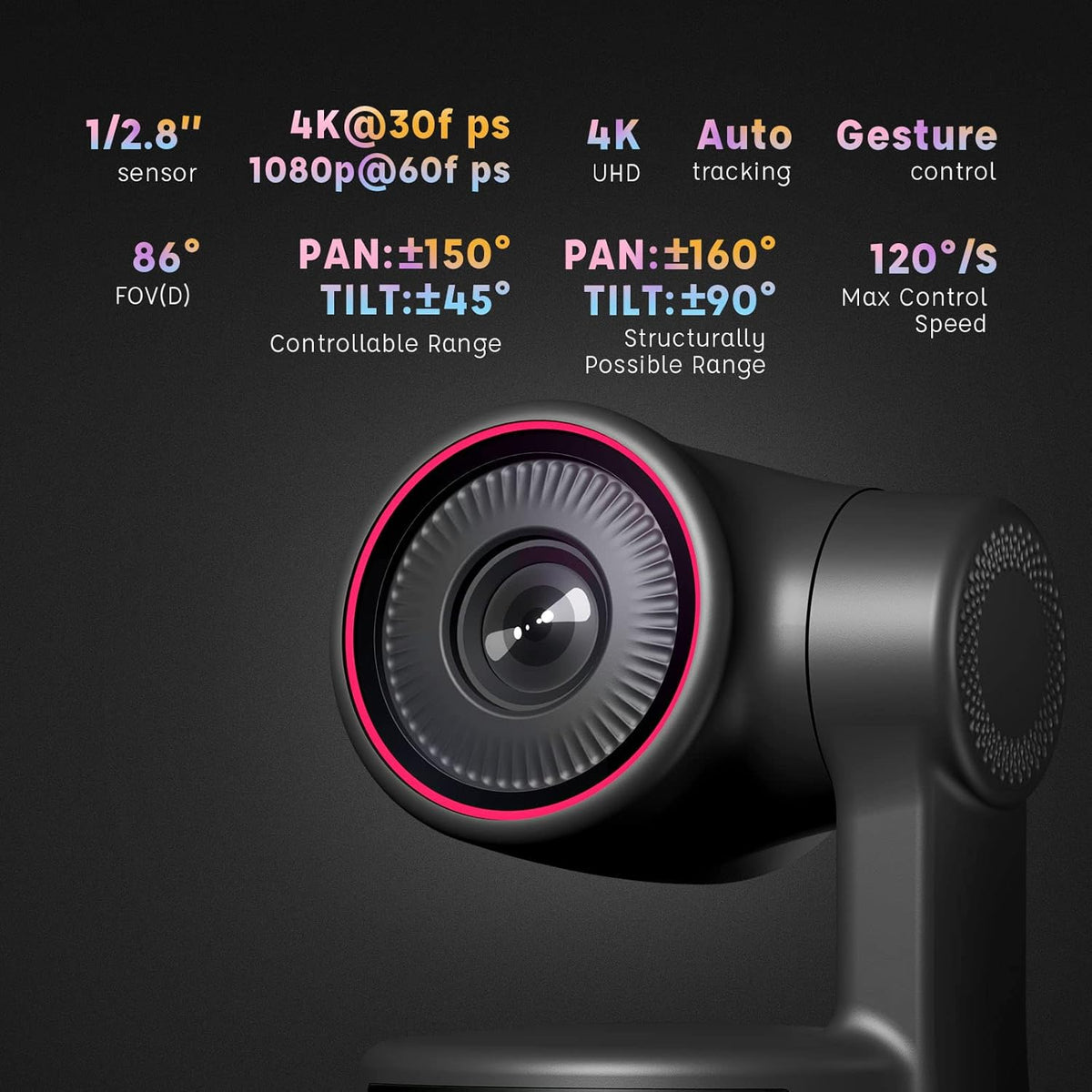 4K PTZ Webcam with Dual Omni-Directional Mic 4X Zoom Q415