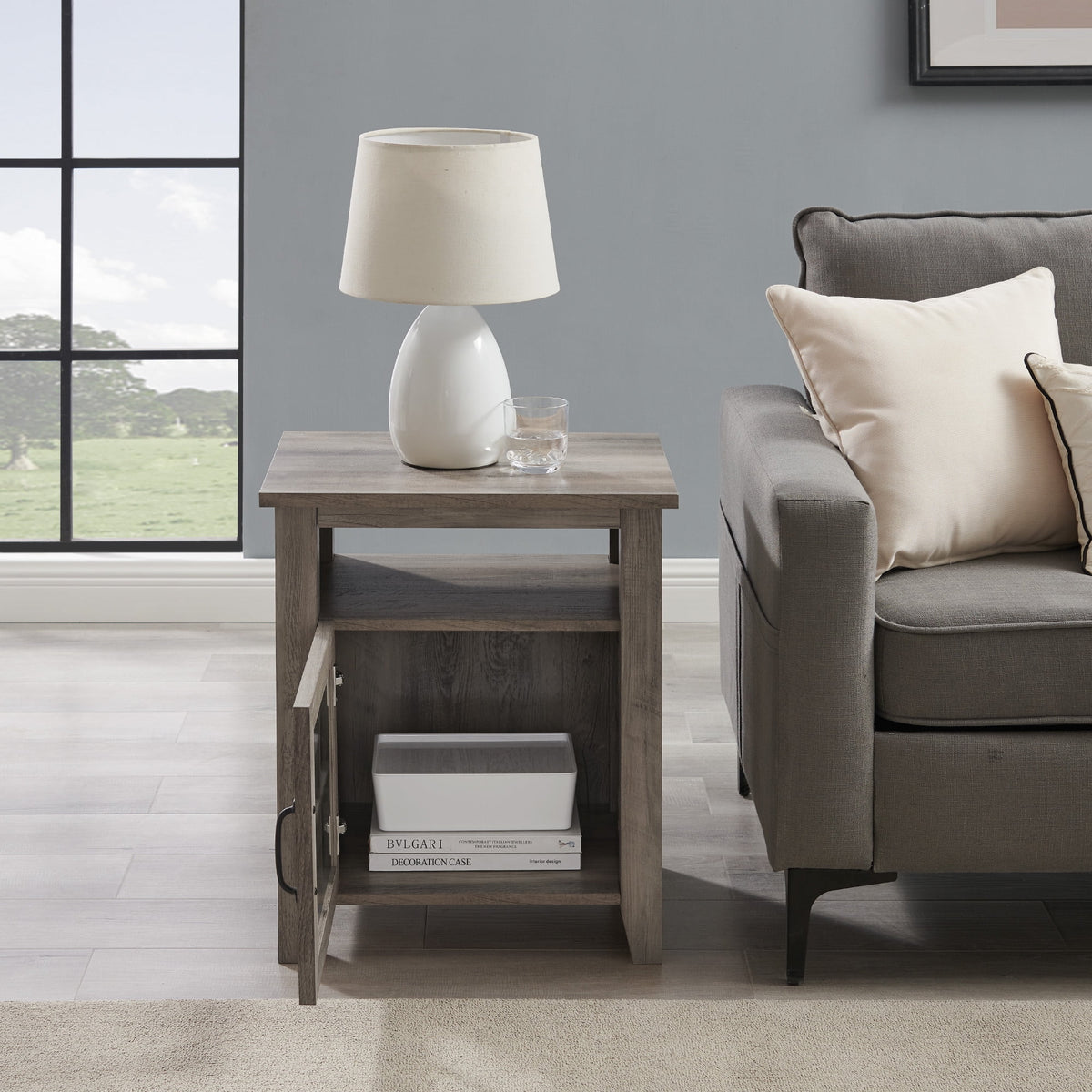 Grey Wash Glass Door Accent Table W22538